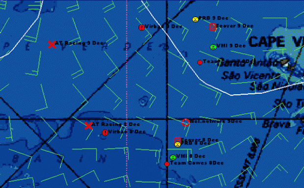 Positions for 8 and 9 December with weather situation for 0500 GMT this morning