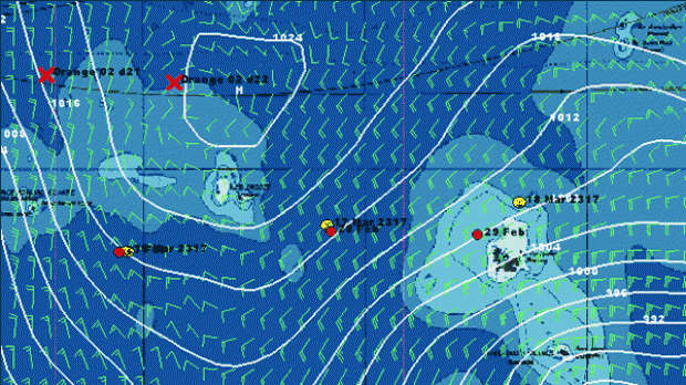 Yellow dots = Geronimo, red dots = Cheyenne, red cross = Orange's 2002 attempt