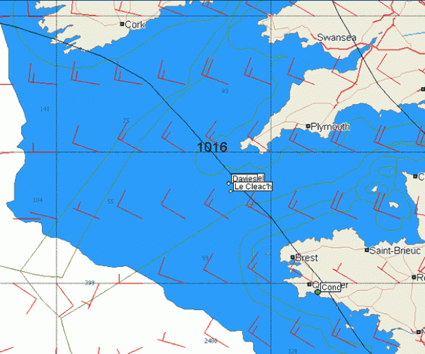 Positions and weaether at 1900GMT. Image courtesy of Expedition Navigation Systems