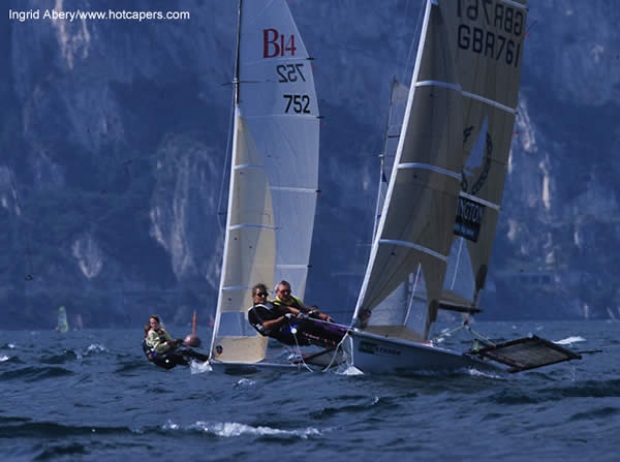 Dave Ovington sailing one of his B14s on Lake Garda