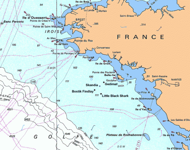 Positions of the leader, Skandia and the most northerly and southerly boats and weather at 0900GMT. Image courtesy of I&M MaxSea