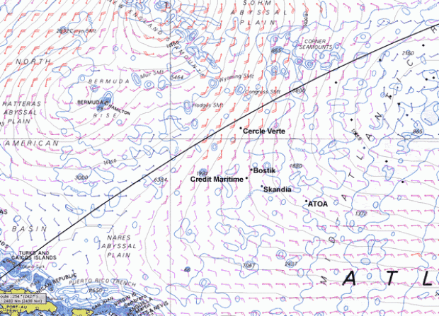Positions of leaders and north-south extremity boats and weather at 0900GMT. Image courtesy of I&M Maxsea