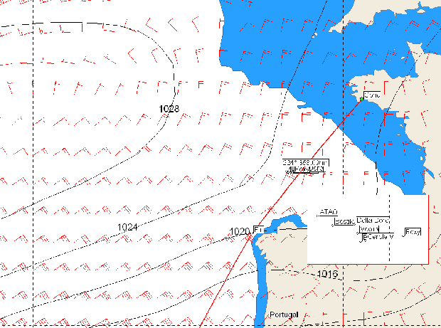 Positions of the lead boats and, er, Roxy plus the weather at 0948. Image courtesy of Expedition Navigation Systems