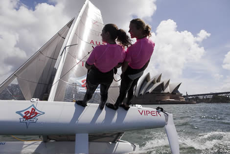 Carolijn Brouwer and some former British Laser Radial Olympian on the Viper. Photo Â© Andrea Francolini/www.afrancolini.com