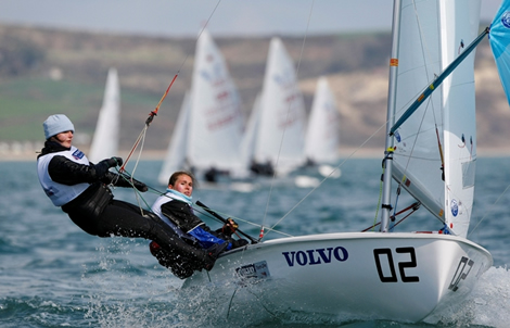 Hannah Mitchell and Joanna Freeman - RYA Volvo Youth National Championships. Photo Paul Wyeth/RYA