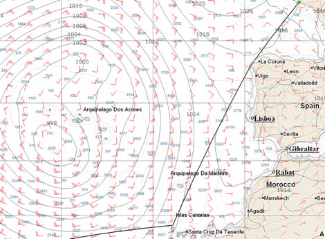Weather at 1200 tomorrow (European model)